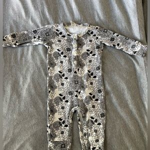 Long Sleeve Union Suit Black and White Floral